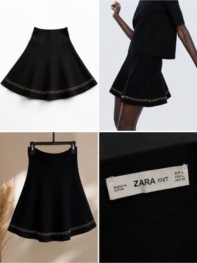Zara Black Knit Circle Skirt with Gold Ring Hem Detail